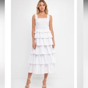 English Factory Smocked Ruffled Tiered Cotton Gown